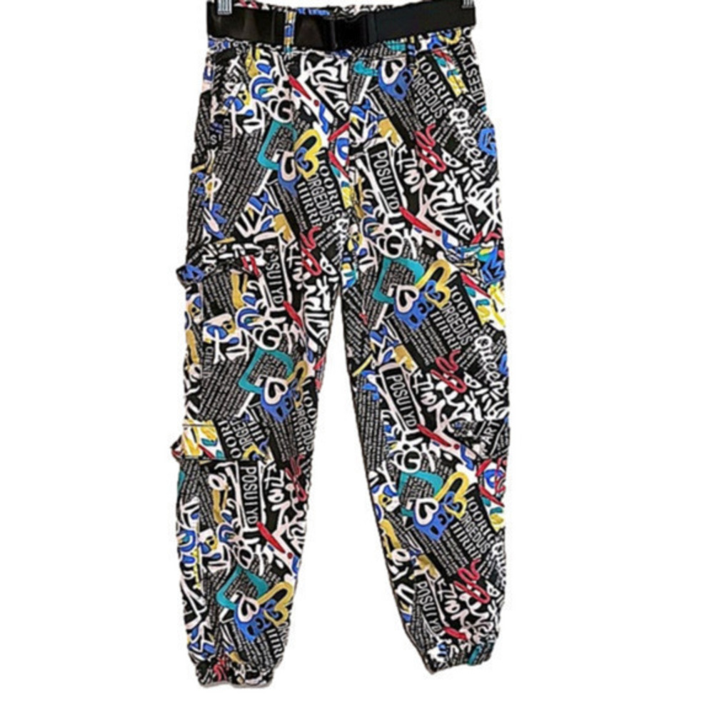 🔵VIP Jeans Graffiti Jogger Style Ankle Faux Cargo Pants junior girls size 1
